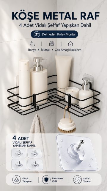 Metal Banyo Mutfak Köşe Raf