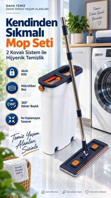 Kendinden Sıkmalı Kovalı Mop Seti