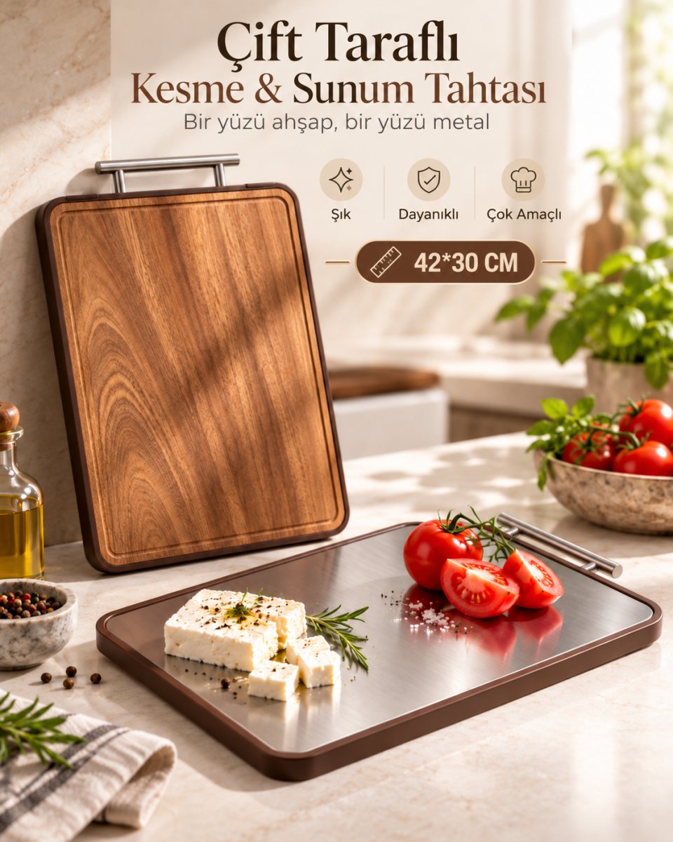 Paslanmaz Çelik ve Ahşap Kesim Panosu 1