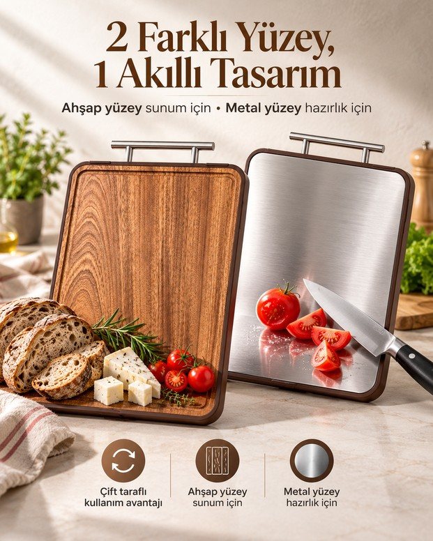 Paslanmaz Çelik ve Ahşap Kesim Panosu 2