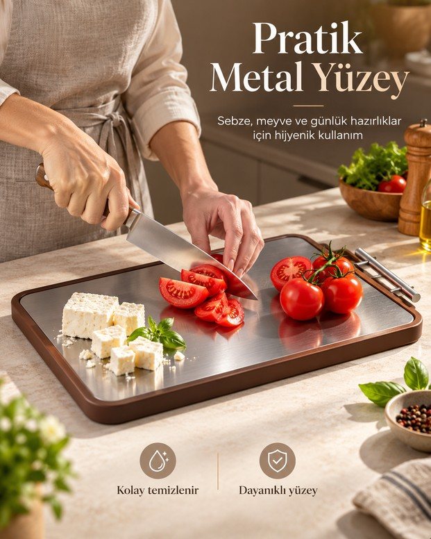 Paslanmaz Çelik ve Ahşap Kesim Panosu 3