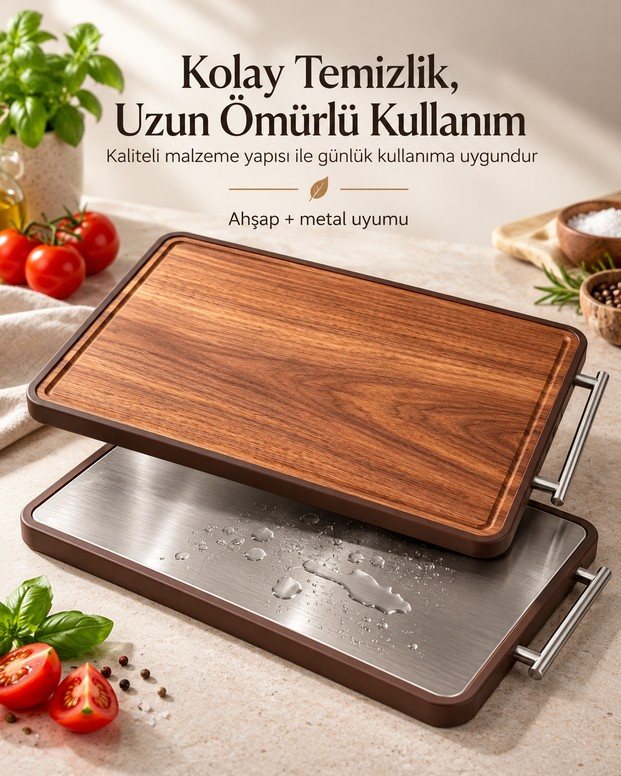 Paslanmaz Çelik ve Ahşap Kesim Panosu 7