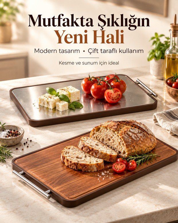 Paslanmaz Çelik ve Ahşap Kesim Panosu 8