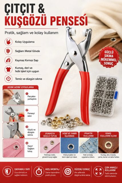 Metal Çıtçıt Düğme Pense Seti