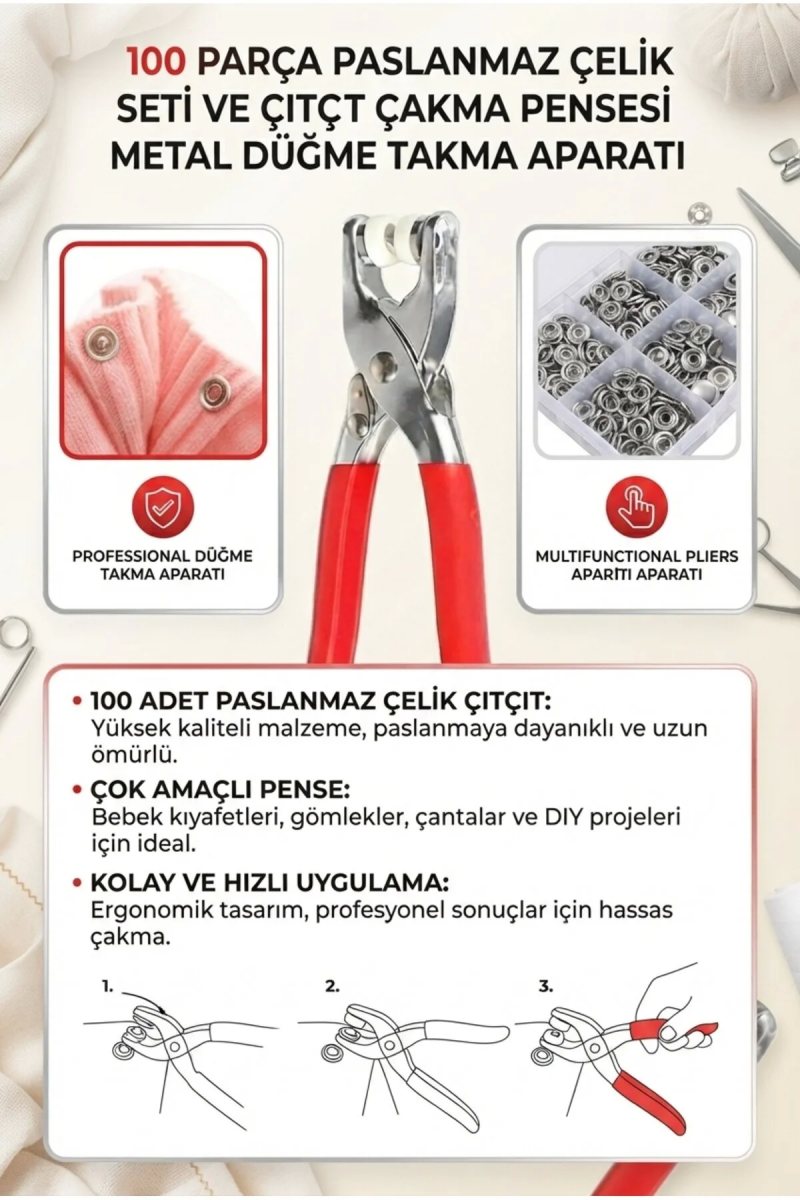 Metal Çıtçıt Düğme Pense Seti 2